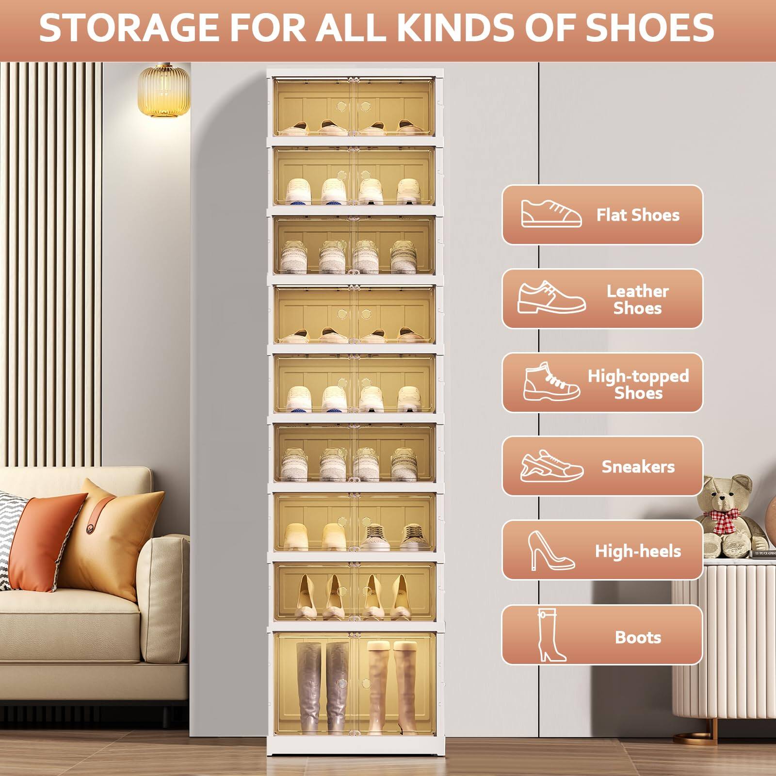 STORAGE FOR ALL KINDS OF SHOES

- Flat Shoes
- Leather Shoes
- High-topped Shoes
- Sneakers
- High-heels
- Boots