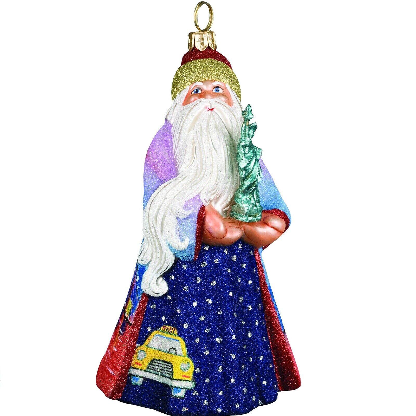 Front. Joy to the World Collectibles - Joy to the World Glitterazzi New York Santa with Statue of Liberty Polish Glass Ornament - Multicolor.