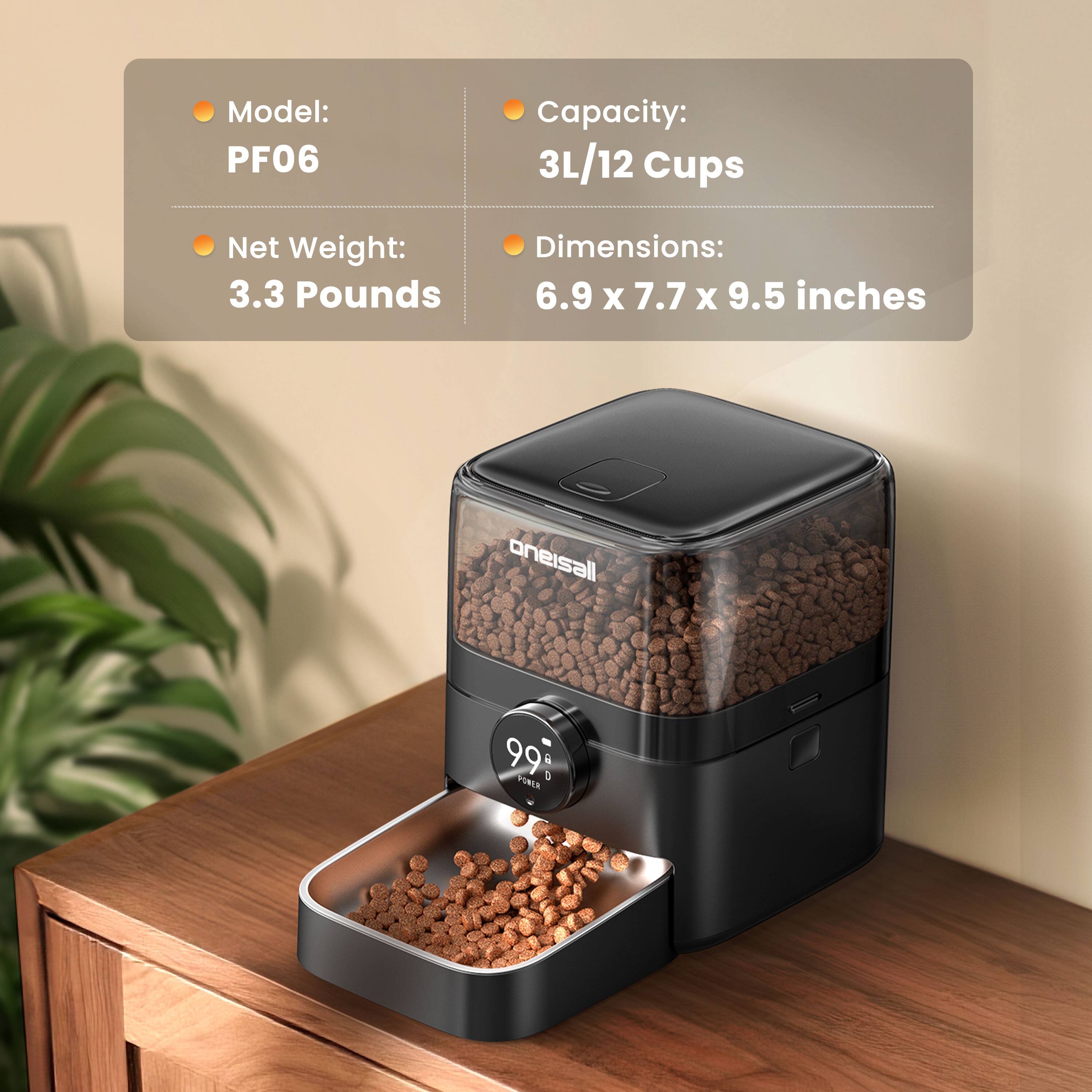 Model: PF06  
Capacity: 3L/12 Cups  
Net Weight: 3.3 Pounds  
Dimensions: 6.9 x 7.7 x 9.5 inches