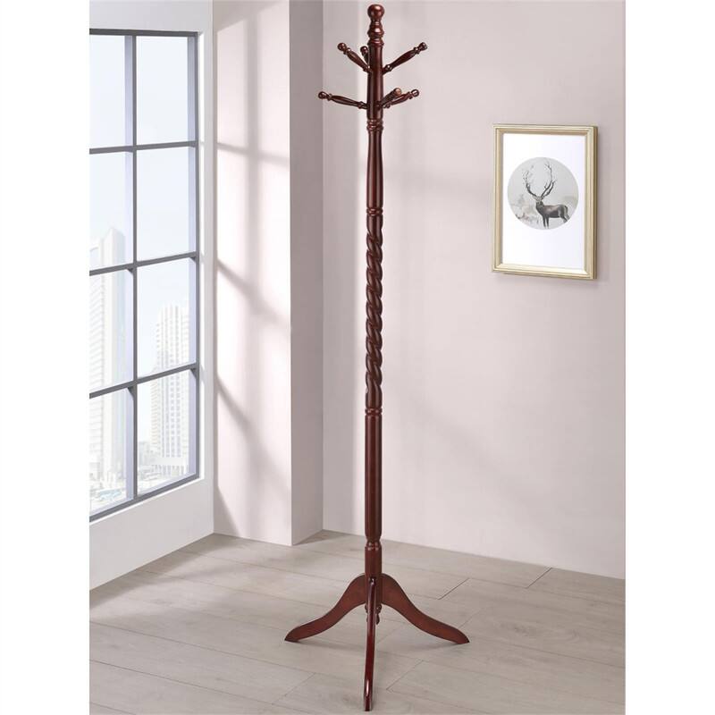Angle. ALEXOUN - Coat Rack with Twisted Post - Freestanding Solid Wood Hanger Stand, 12 Hooks Entryway Furniture, 1pc - Brown.
