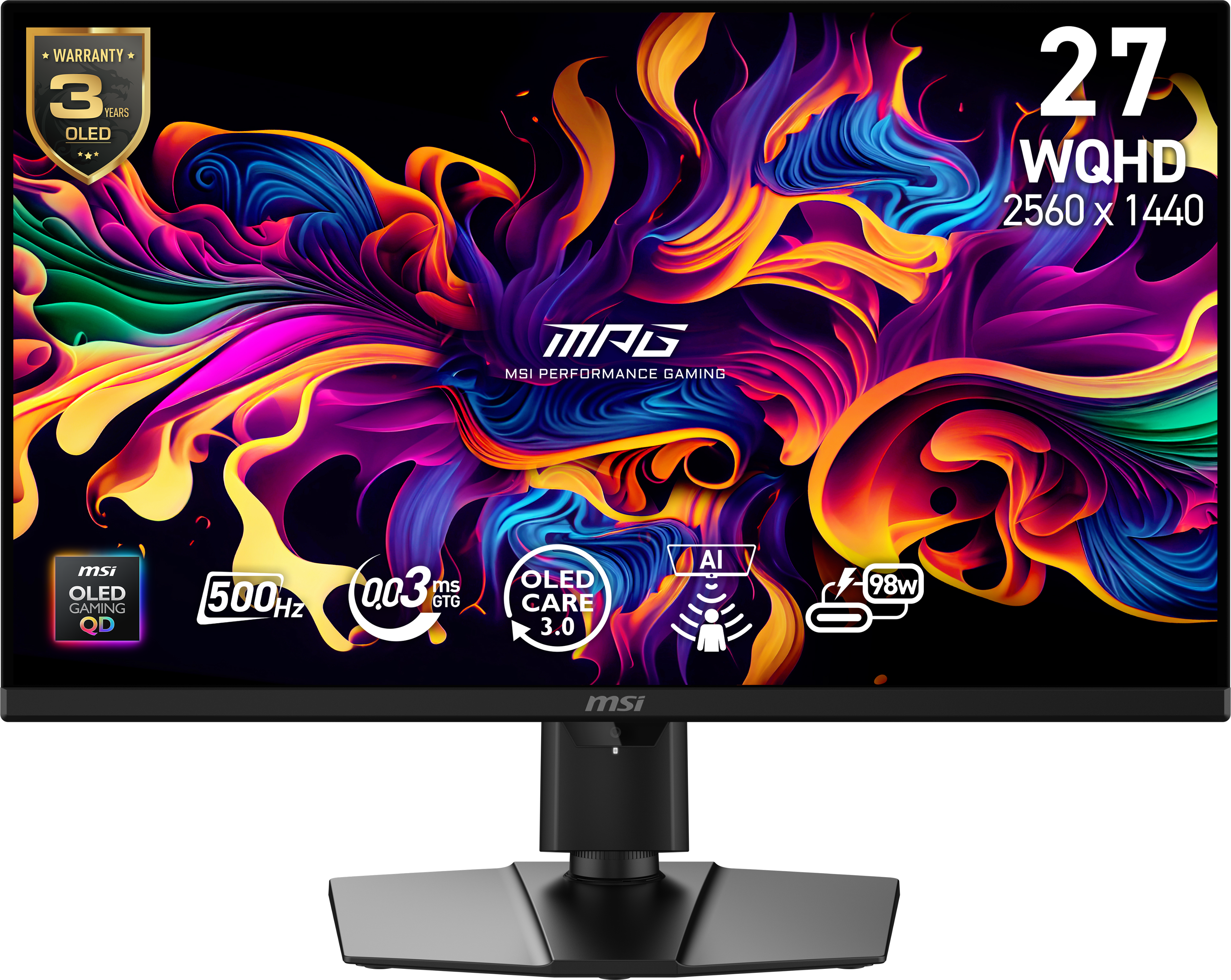 WARRANTY 3 YEARS OLED 27 WQHD 2560 X 1440 MAG MSI PERFORMANCE GAMING msi OLED GAMING QD 500Hz 0.03 ms GTG OLED CARE 3.0 AI 98W
