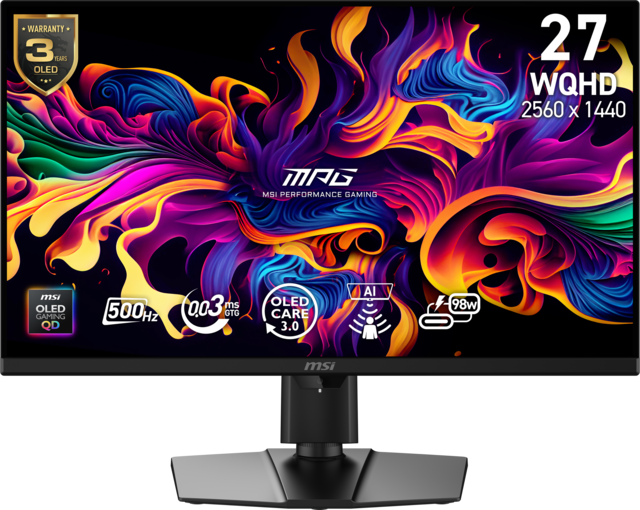 MSI - MPG 271QR QD-OLED X50 27" QHD 500Hz 0.03ms Gaming Monitor G-SYNC FreeSync Premium Pro TB 400 (HDMI, DP, USB-C) - Metallic Black - RGB