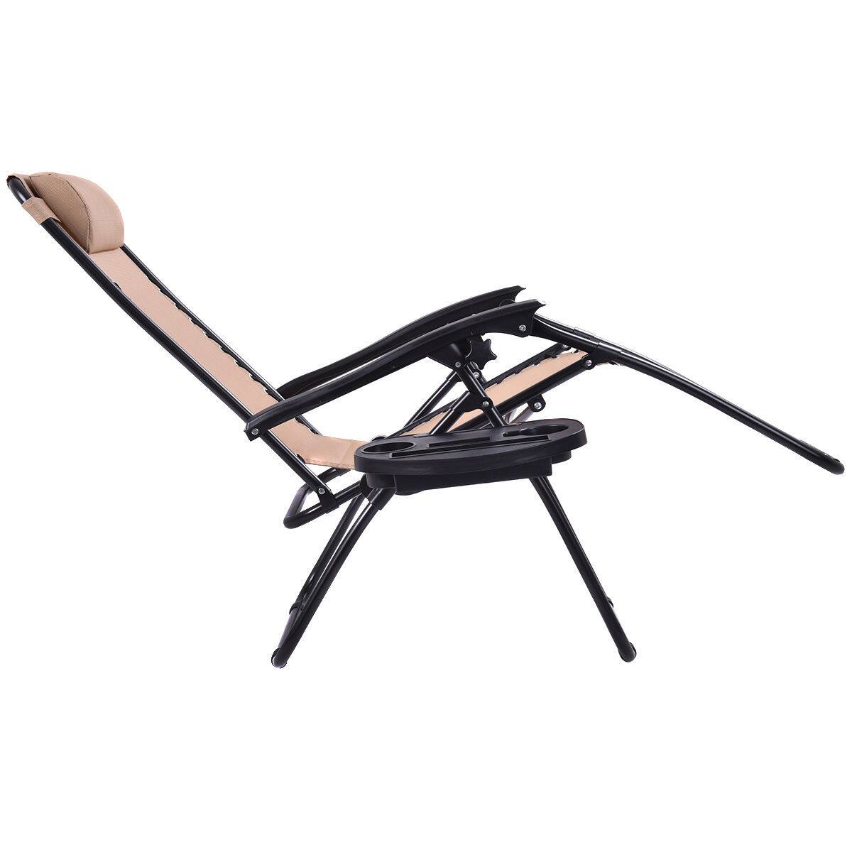 Alt View 6. Costway - Costway 2PCS Zero Gravity Chairs Lounge Patio Folding Recliner  W/Cup Holder - Beige.