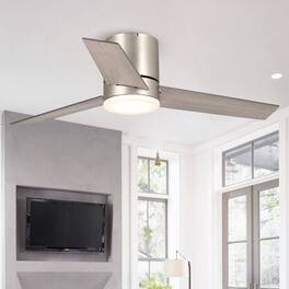 Parrot Uncle - 48" Modern 3-Blade Wooden Flush Mount Ceiling Fans with Light and Remote - Nickel