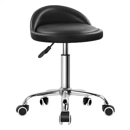 Front. KKTONER - KKTONER PU Leather Round Rolling Stool with Back Rest Height Adjustable Swivel Drafting SPA Task Chair with Wheels Black - Black.