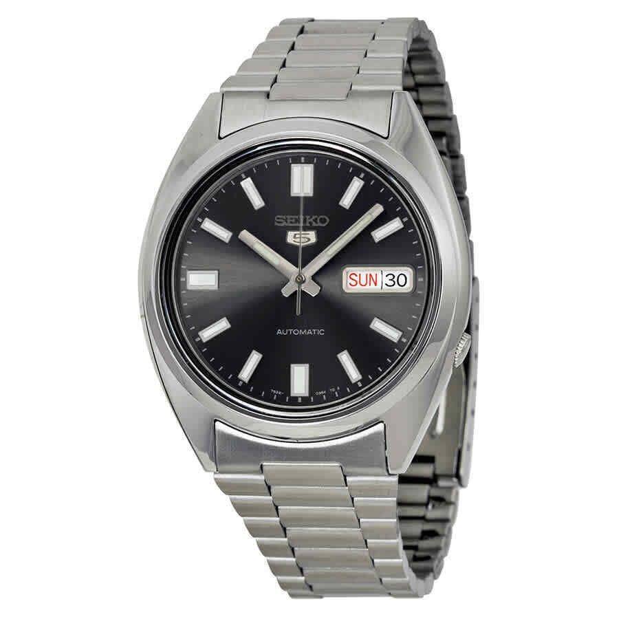 Seiko - 5 Automatic SNXS79K1 Mens Watch 21 Jewels Stainless Steel Black Dial Date/Day Display 30M - Silver/Black