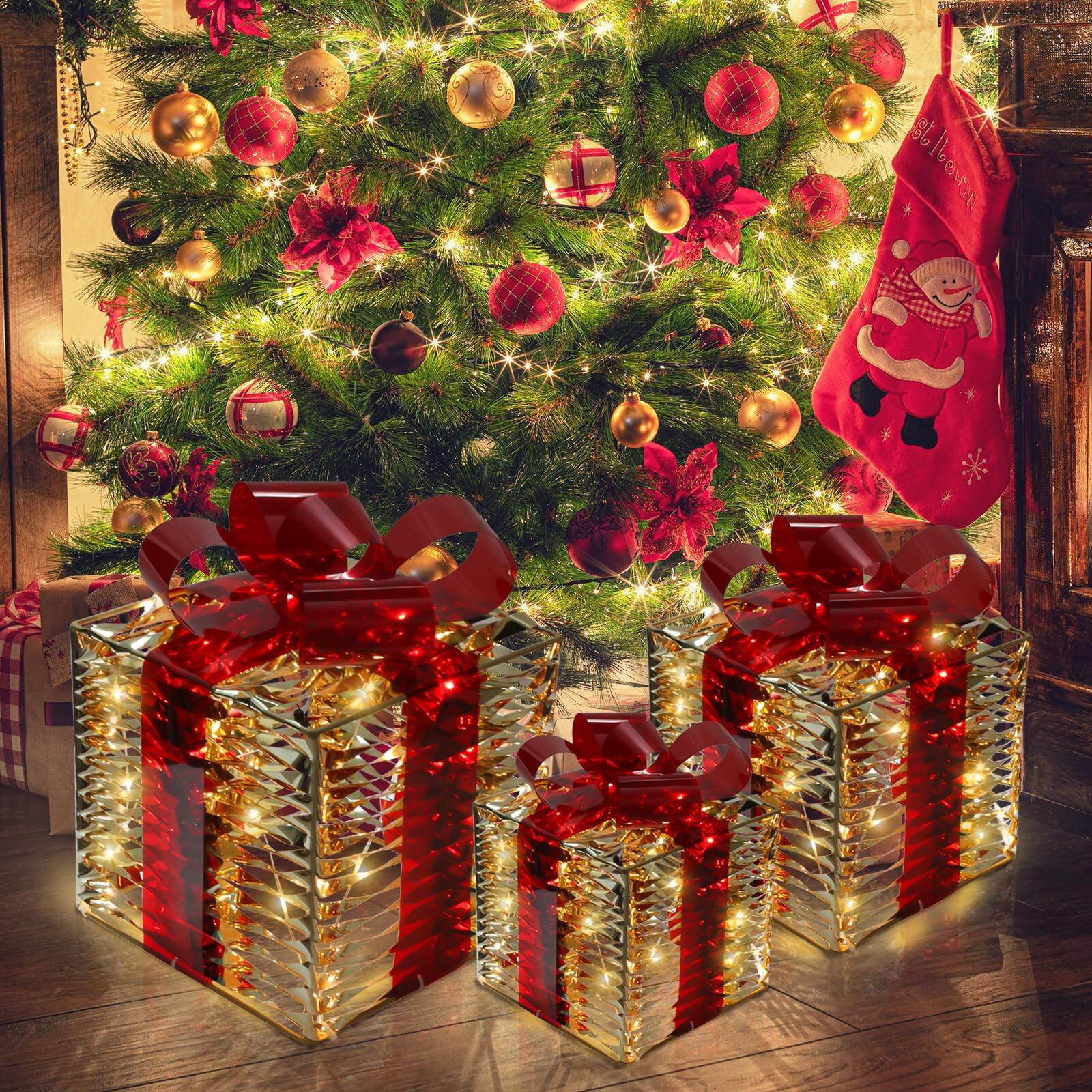 Alt View 6. Refined Abode Design - Christmas Decorations 3-piece Set Box Ornaments Bows Illuminates Tree Skirts. Suitable Indoor Courtyard - White.