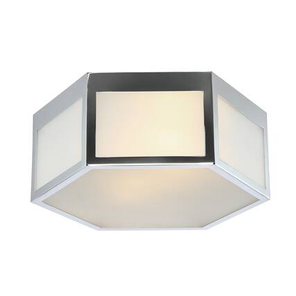 Front. Jonathan Y - Minimo 13" Hexagon Metal/Frosted Glass LED Flush Mount, Chrome - Chrome.