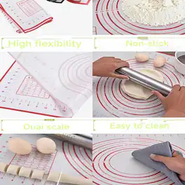 PARKER SLATER - Stainless Steel Rolling Pin with Adjustable Rings & Silicone Pastry Mat Set - Siliver