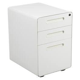 Emma + Oliver - Ergonomic 3-Drawer Mobile Locking Filing Cabinet Storage Organizer - White