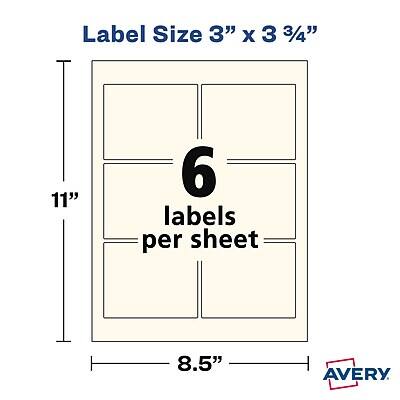 Label Size: 3" x 3 3/4"  
11" x 8.5"  
6 labels per sheet  
AVERY