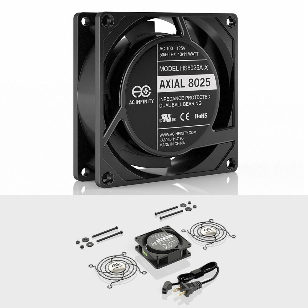 AC 100 - 125V 50/60 Hz 13/11 WATT  
MODEL HS8025A-X  
AXIAL 8025  
IMPEDANCE PROTECTED  
DUAL BALL BEARING  
CE RoHS  
WWW.ACINFINITY.COM  
FA8025-11-7-96  
MADE IN CHINA