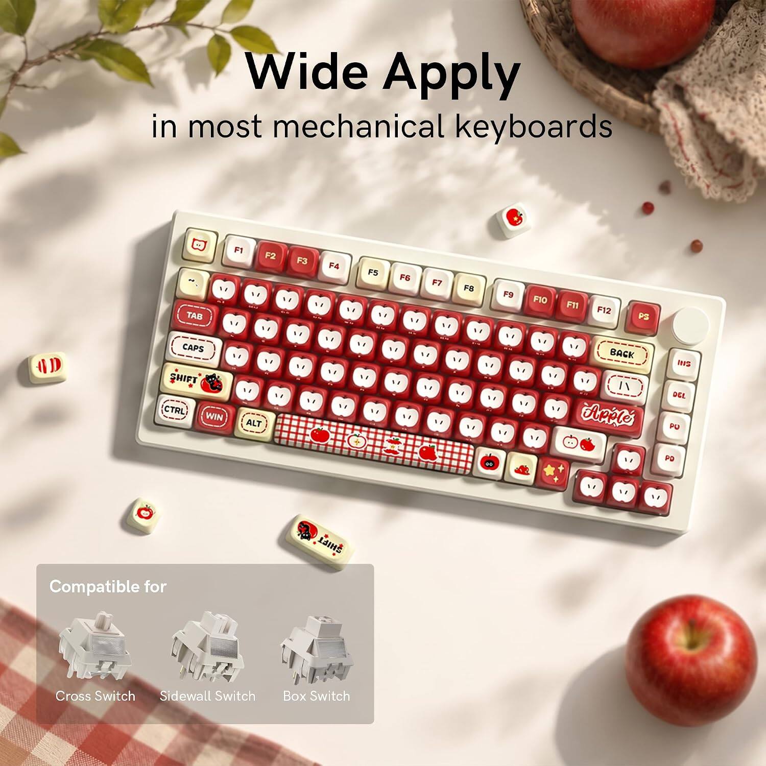 Womier MOA Profile Keycaps Set, Dye Sub Side Print PBT Apples Key caps ...