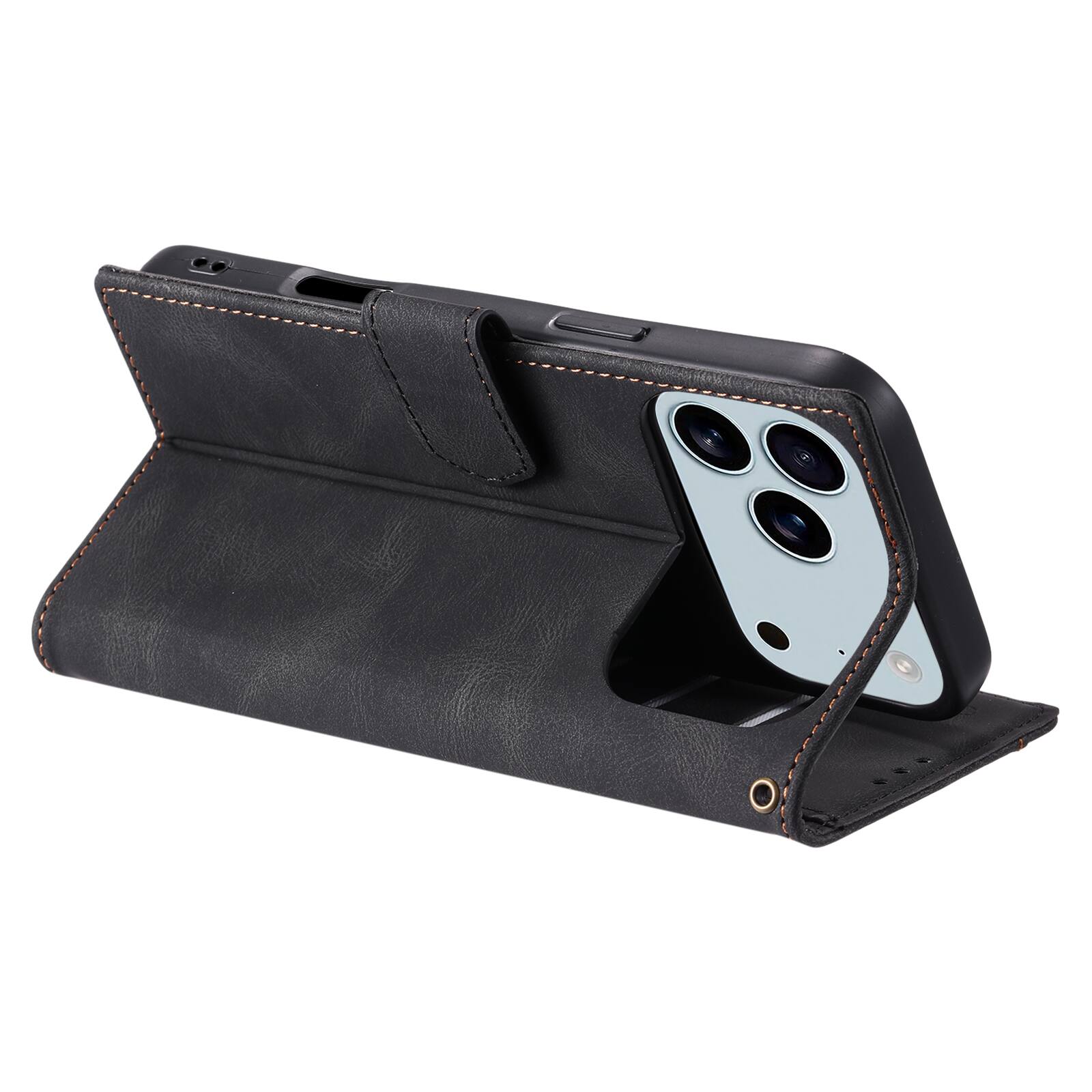 Back. Dteck - Wallet Case for Apple iPhone 17 Pro Max,Vintage PU Leather Flip Card Holder Kickstand Magnetic Closure Phone Cover - Black.