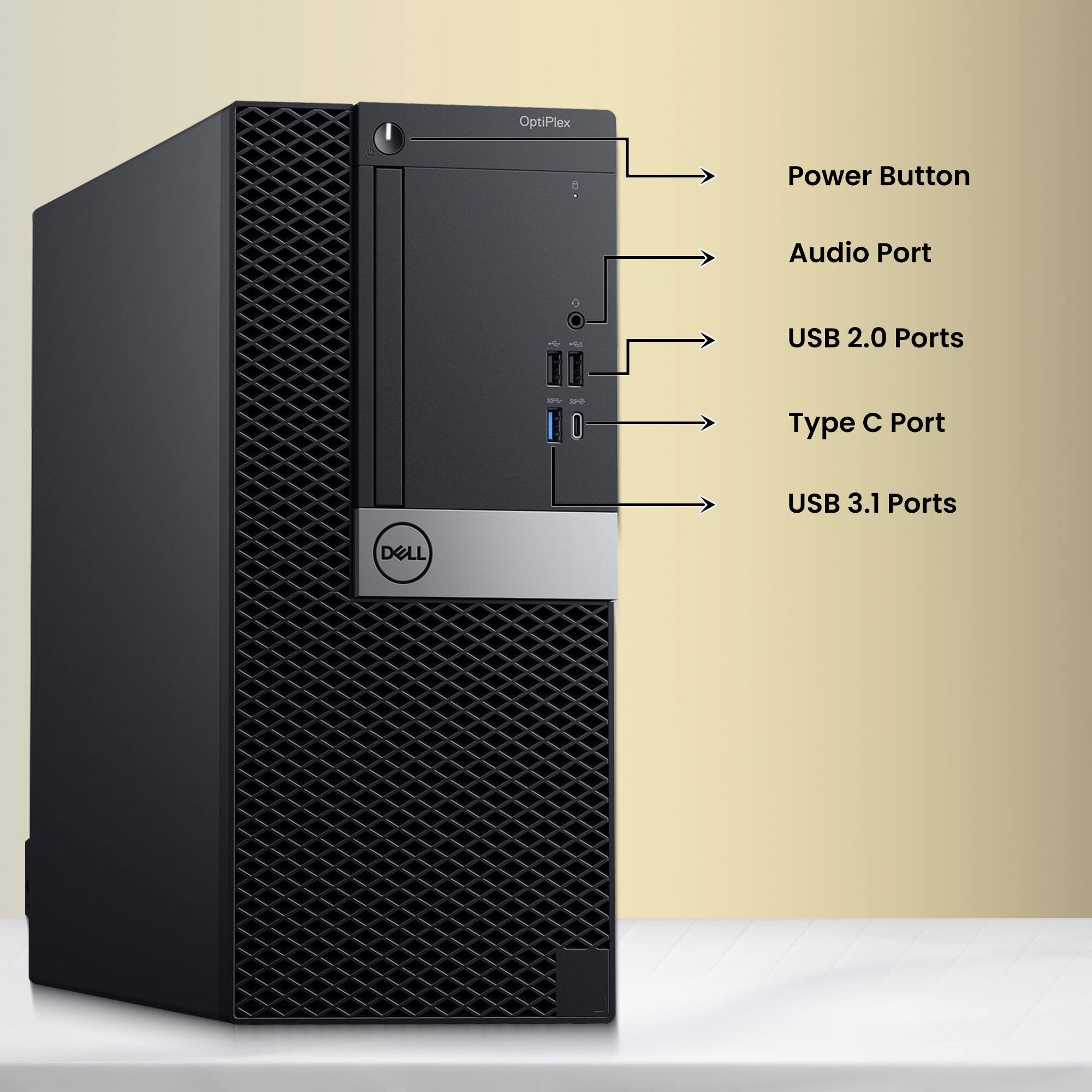 OptiPlex Power Button Audio Port USB 2.0 Ports Type C Port USB 3.1 Ports DELL