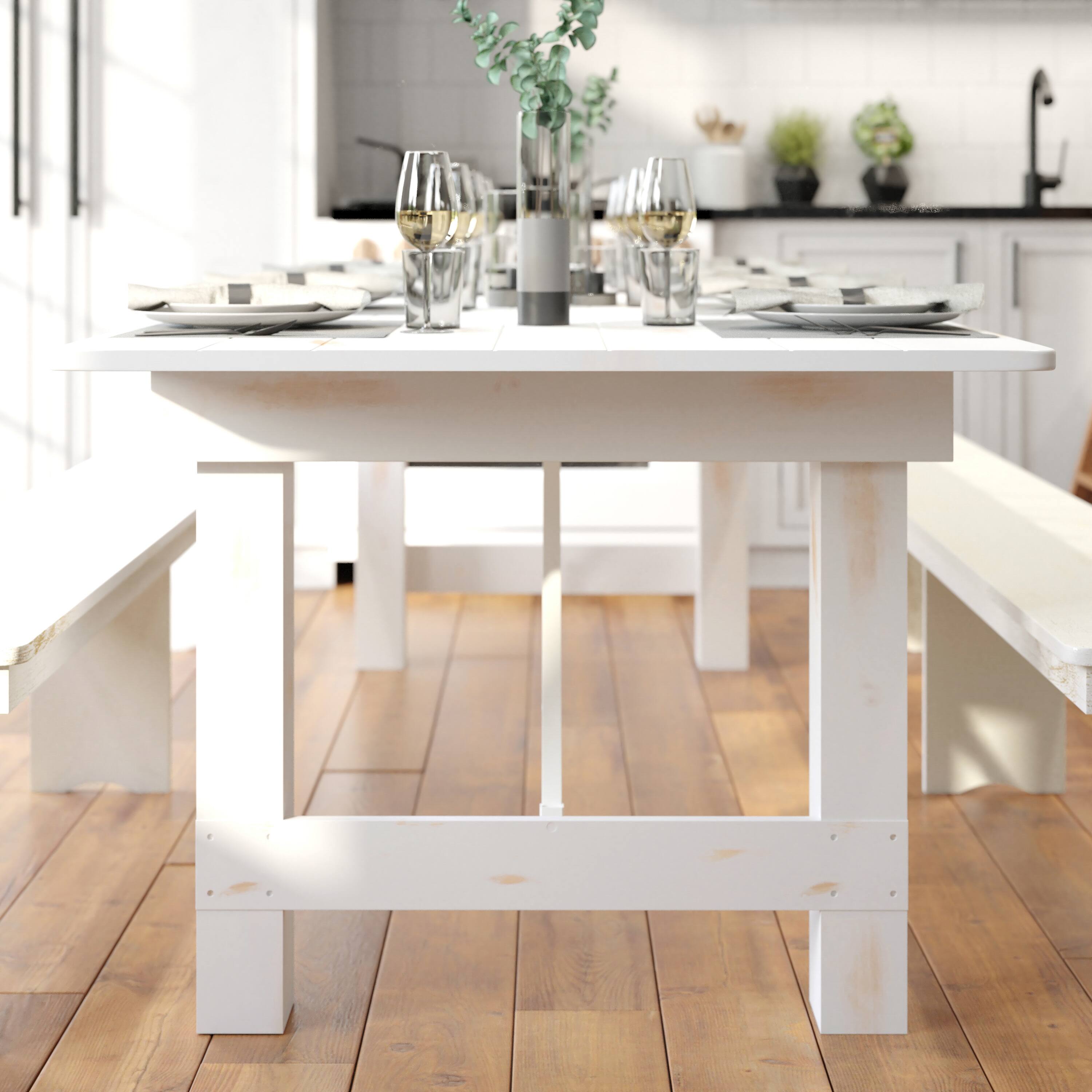Alt View 4. Flash Furniture - HERCULES Series 9' x 40" Rectangular Antique Rustic White Solid Pine Folding Farm Table - White.