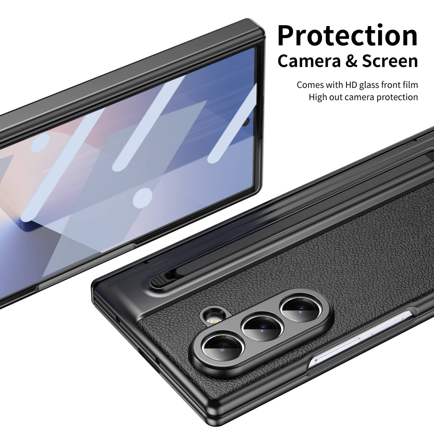 Protection Camera & Screen  
Comes with HD glass front film  
High out camera protection