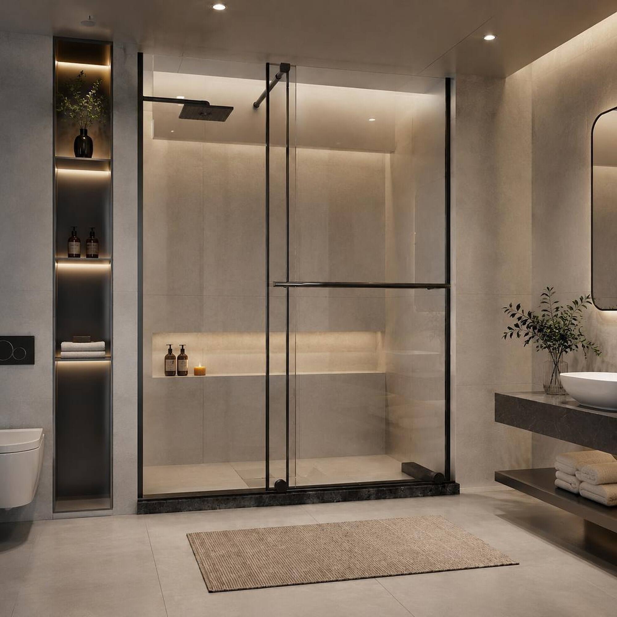 RYHNUYNE 30 60 In W X 72 In H Sliding Shower Door, 1/4 In Clear ...
