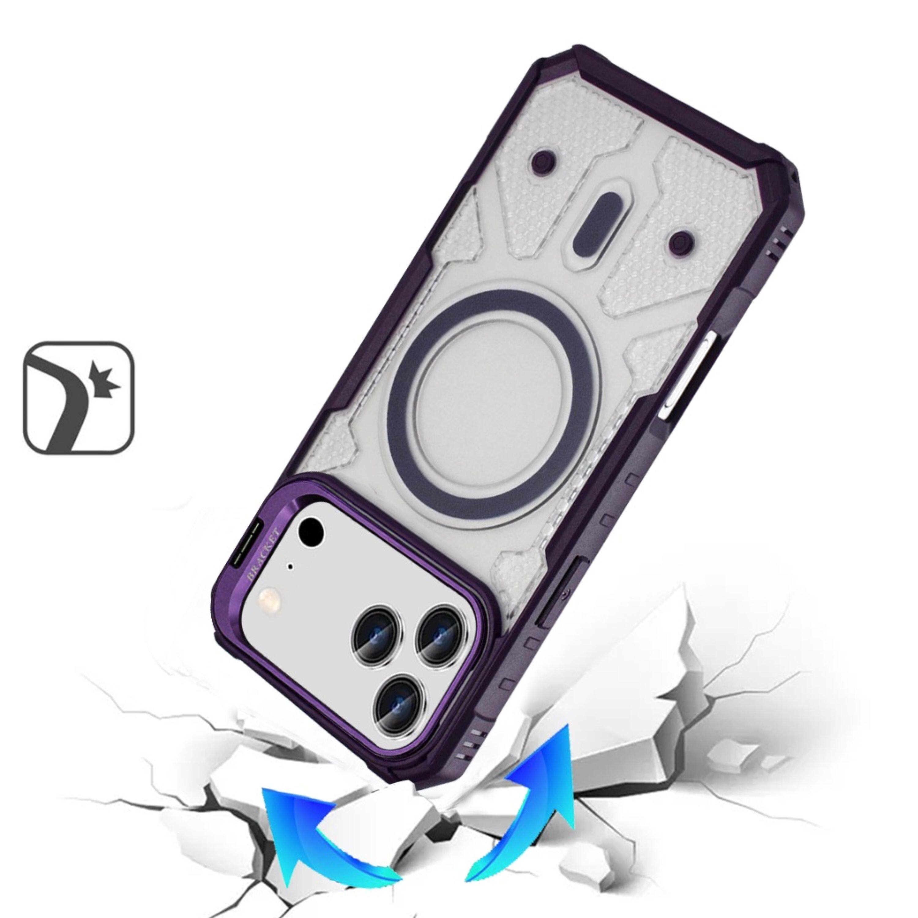 Left. Kitcheniva - Rugged Camera Stand Magnetic Circle Case With Tempered Glass For iPhone 17 Pro Max Dark Purple - Dark Purple.