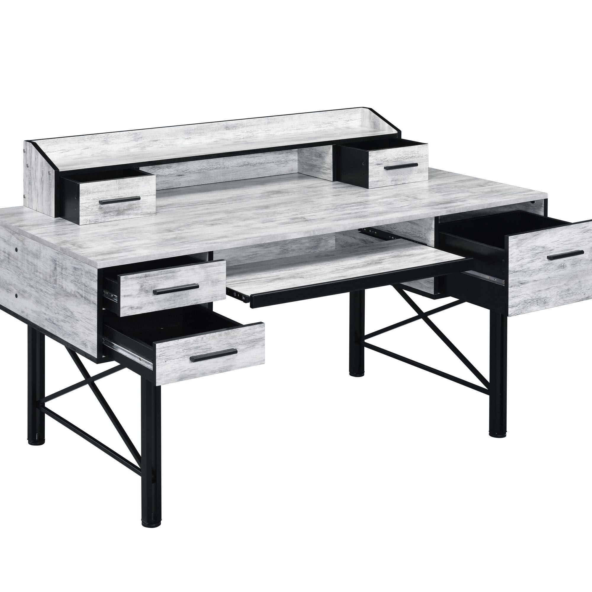 Left. GOODSILO - Antique Style Computer Desk with Storage Drawers and Shelf in Two-Tone Finish for Home Office Workspace - Antique White+Black.