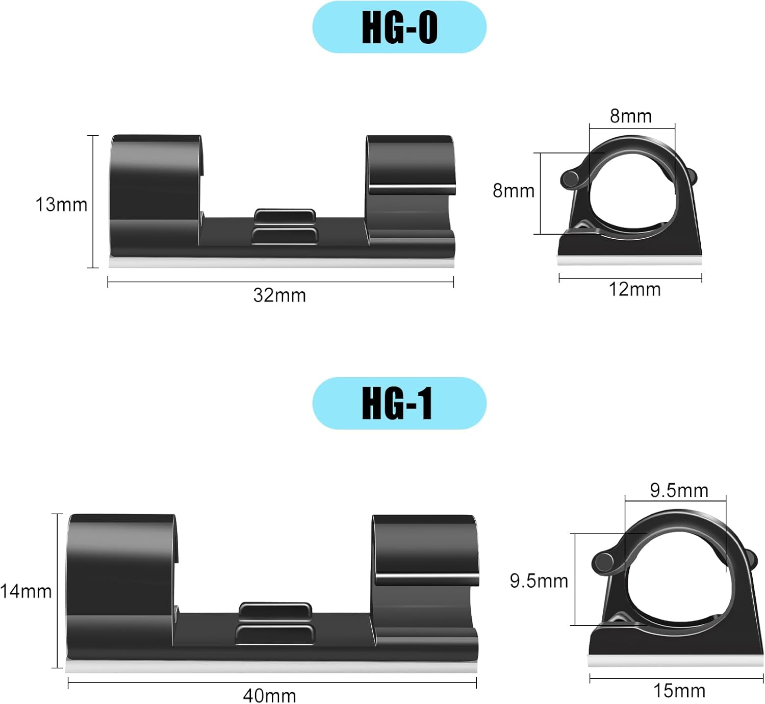 HG-O  
8mm 13mm 8mm 32mm 12mm  

HG-1  
9.5mm 14mm 9.5mm 40mm 15mm