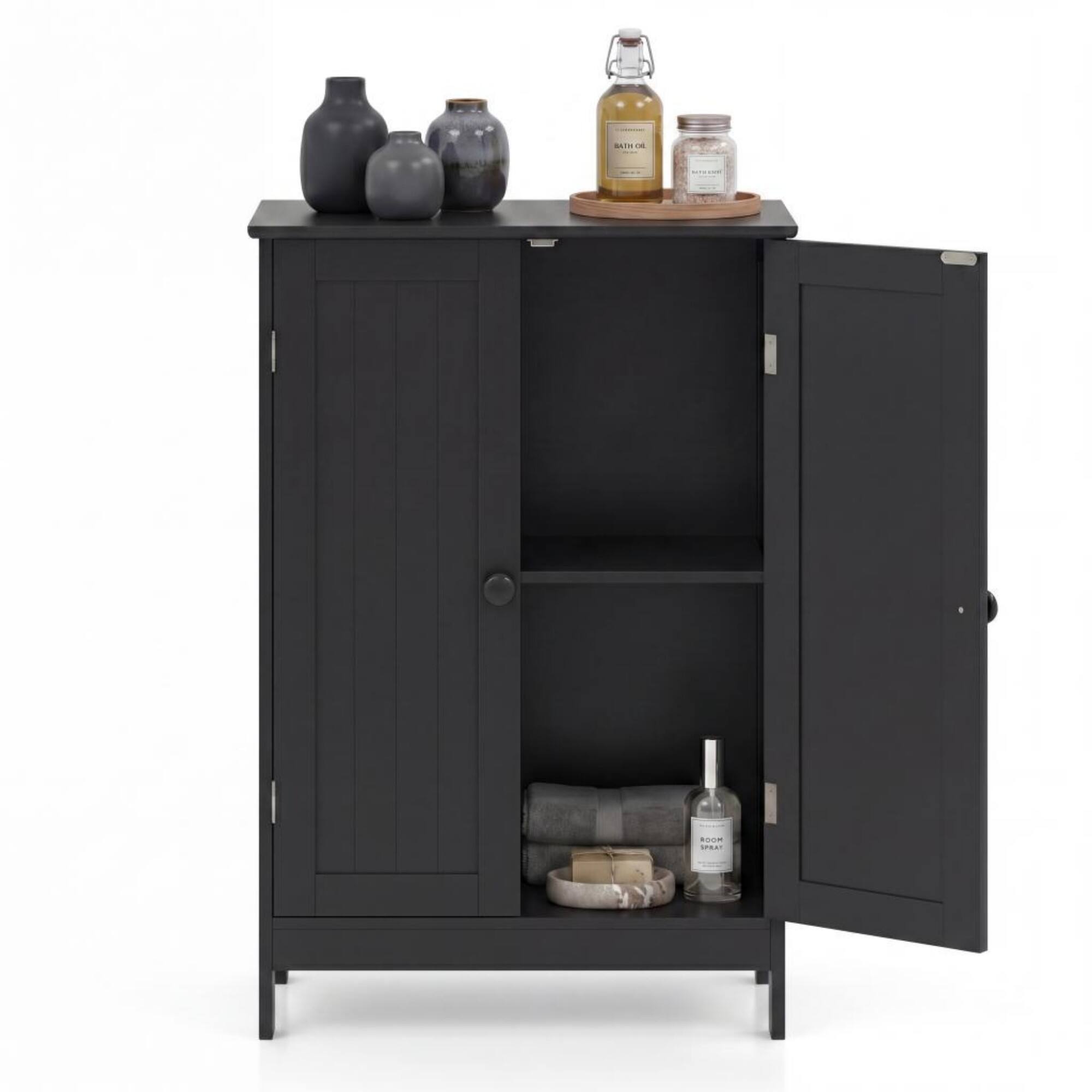Alt View 1. Costway - Costway Bathroom Floor Storage Cabinet Double Door Kitchen Cupboard Shoe Cabinet - Black.