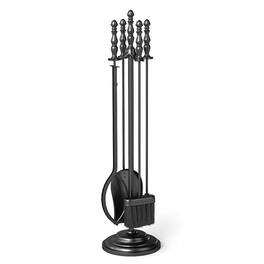 Gymax - 5PCS Fireplace Tool Set w/ Poker Tongs Brush Shovel and Round Stand - Black