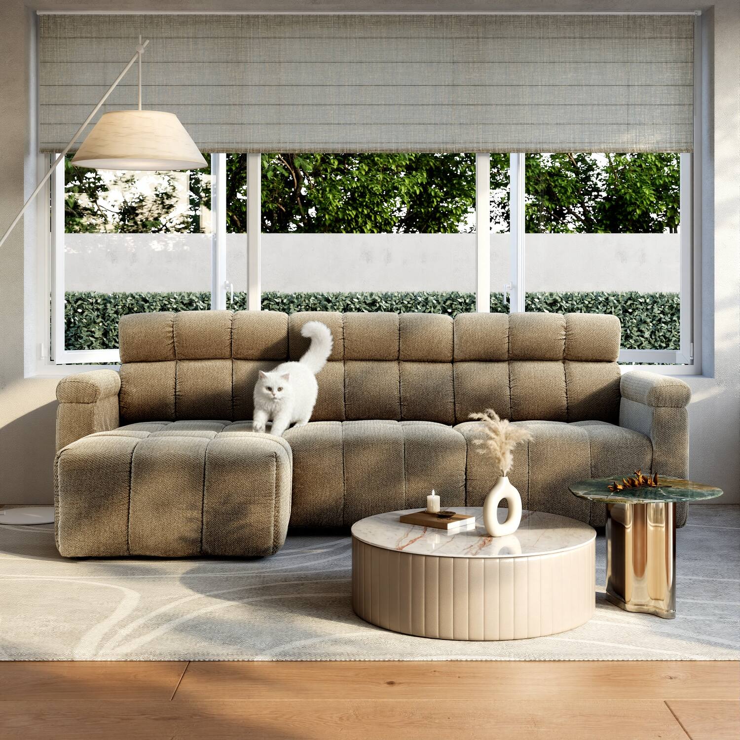 Alt View 5. Homsee - High Back L-Shaped Chenille Sectional Sofa, 4-Seater Couch with Firm Cushion, Modern Comfy Living Room Furniture - Brown.