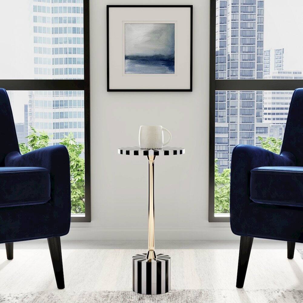 Alt View 3. Butler Specialty - Zane Brass and Bone Inlay Side Round Side Table - Black And White.