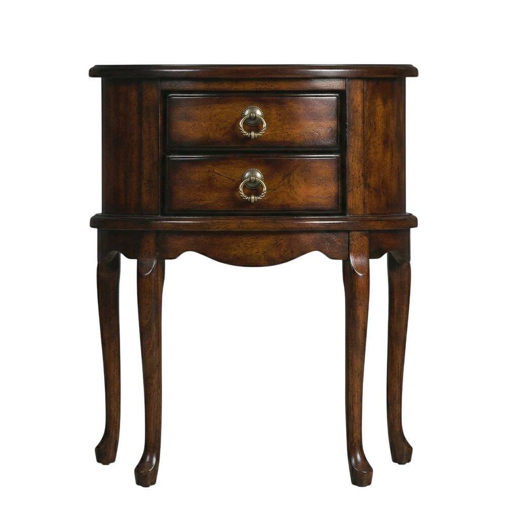 Left. Starlight Canyon Home - Oval Side Table with Storage Drawers - Dark Brown.