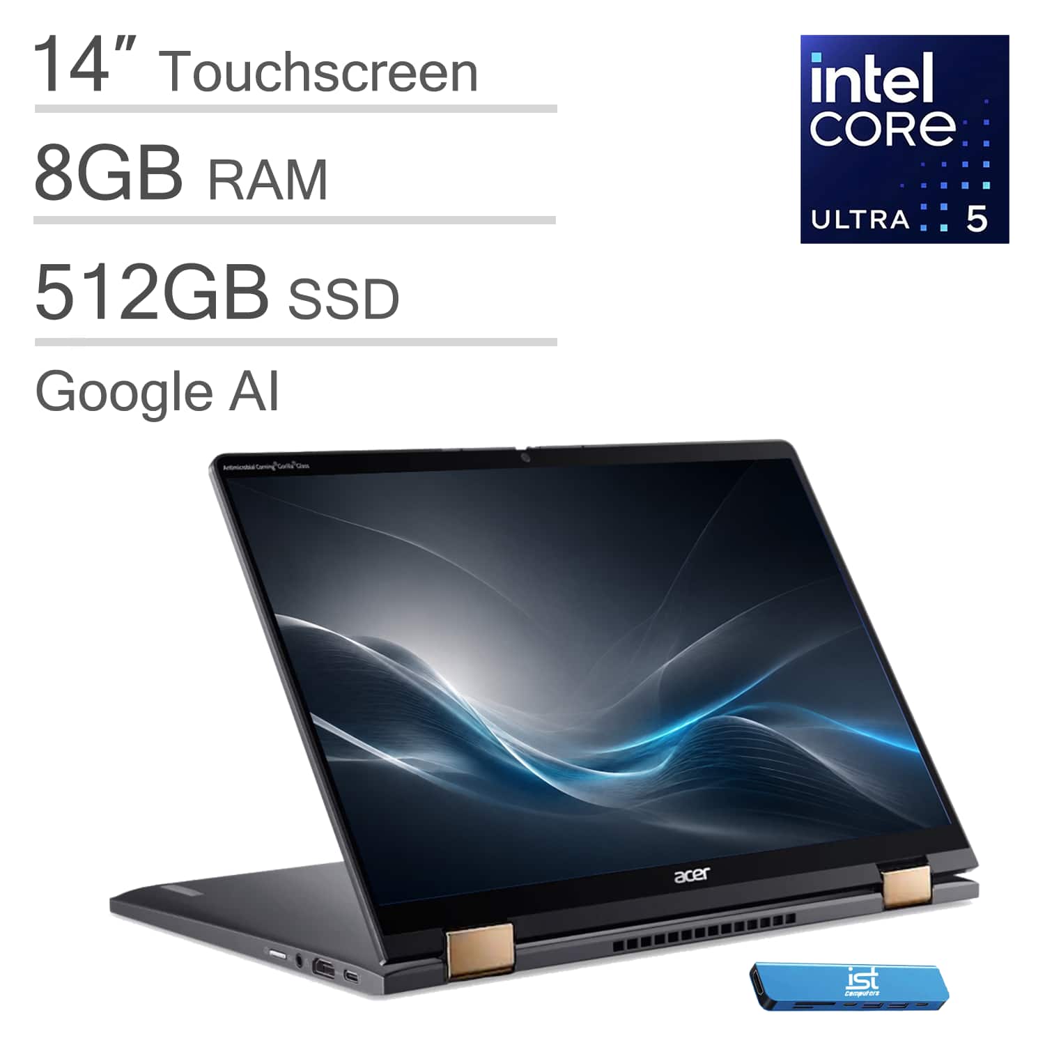 Acer - Upgraded - Chromebook Plus Spin 714 Laptop with Google AI – 14" WUXGA Touch - Intel Core Ultra 5 115U – 8GB RAM – 512GB SSD - Steel Gray