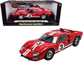 1966 Ford GT-40 MK II #5 Stripes Le Mans 1/18 Diecast Model Car by Shelby Collectibles - Red with White
