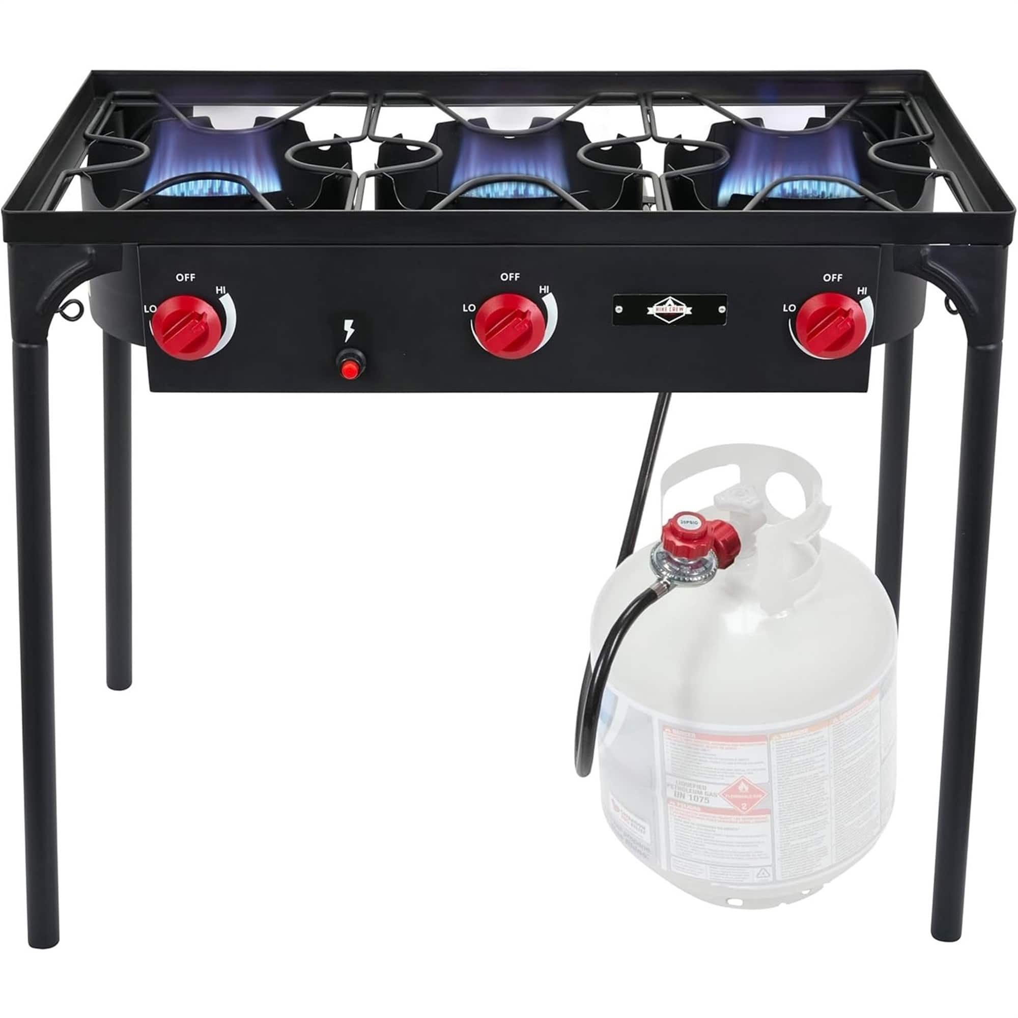 Hike Crew - 3-Burner 225,000 BTU Gas Camping Stove, Portable Stove w/Auto Ignition & More - Black