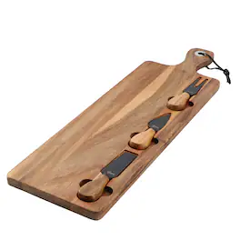 Gibson - Elite Gracious Dining 4 Piece Acacia Wood Charcuterie Board With Cheese Knives - Brown