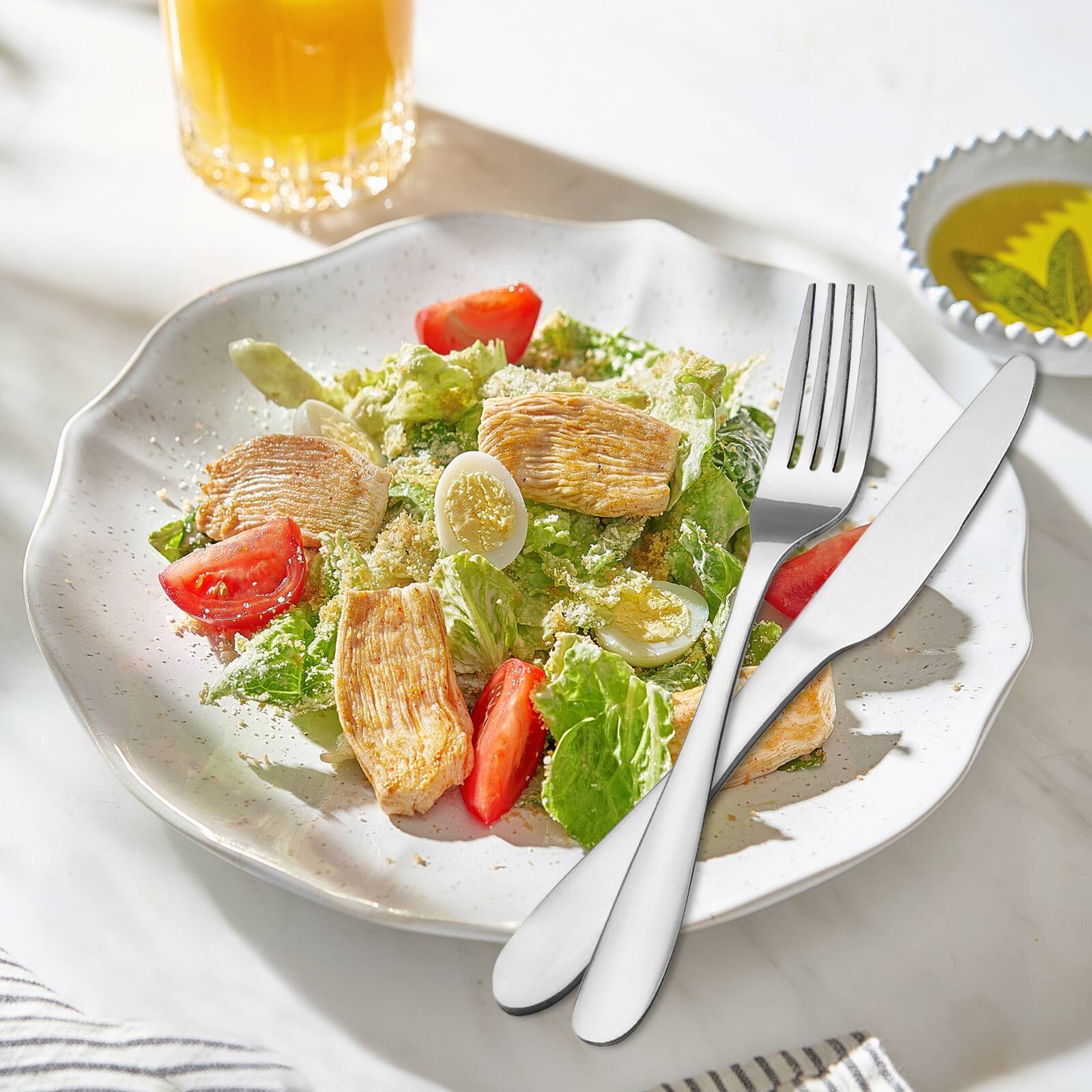 Alt View 5. KOOMADE - KOOMADE 24pcs Set Stainless Steel Textured Mirror Finish Service 6 Dishwasher Safe Includes Salad Fork Knife Spoon - Silver.