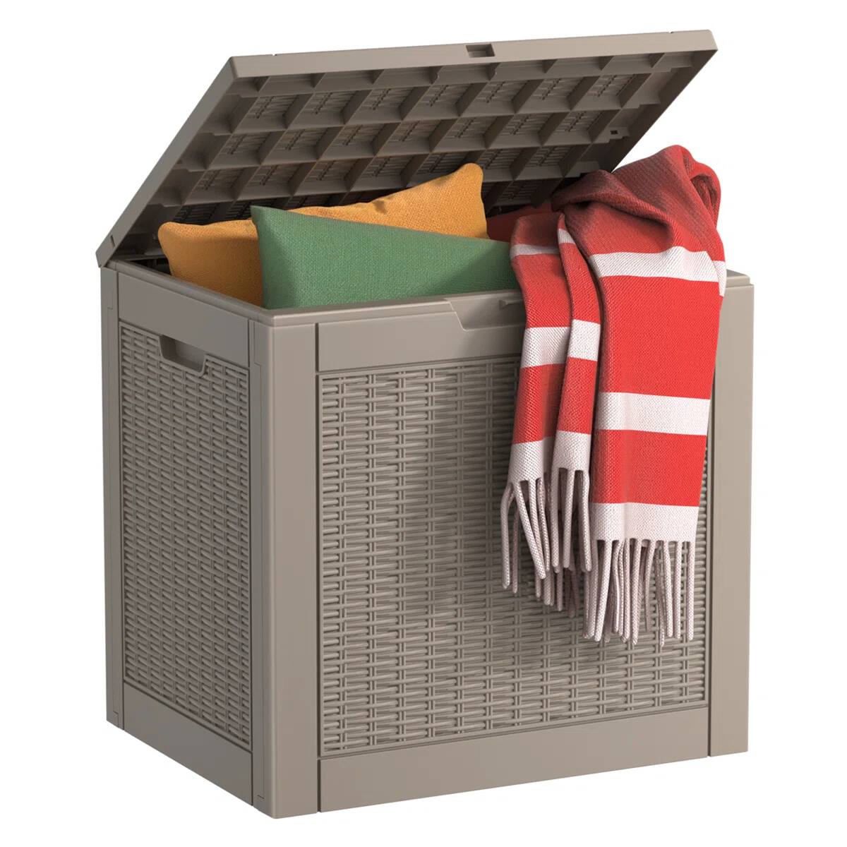 Angle. Chic Crate - 30-Gal Water-Resistant Resin Deck Box - Lockable - Brown.