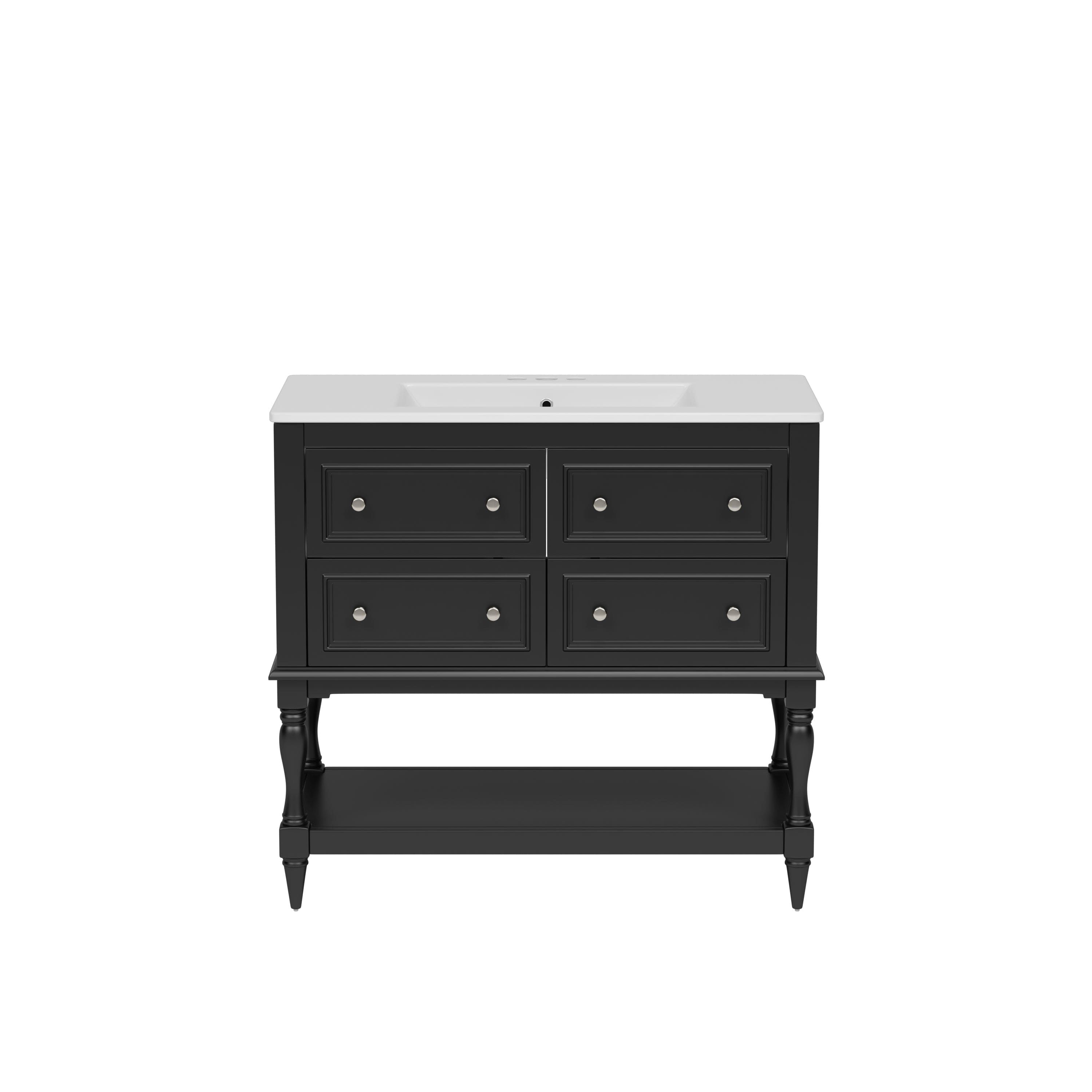 Boyel Living - 36 Inch Modern Bathroom Vanity with Ceramic Sink Four Drawers Two Cabinets - Black