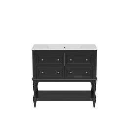 Boyel Living - 36 Inch Modern Bathroom Vanity with Ceramic Sink Four Drawers Two Cabinets - Black