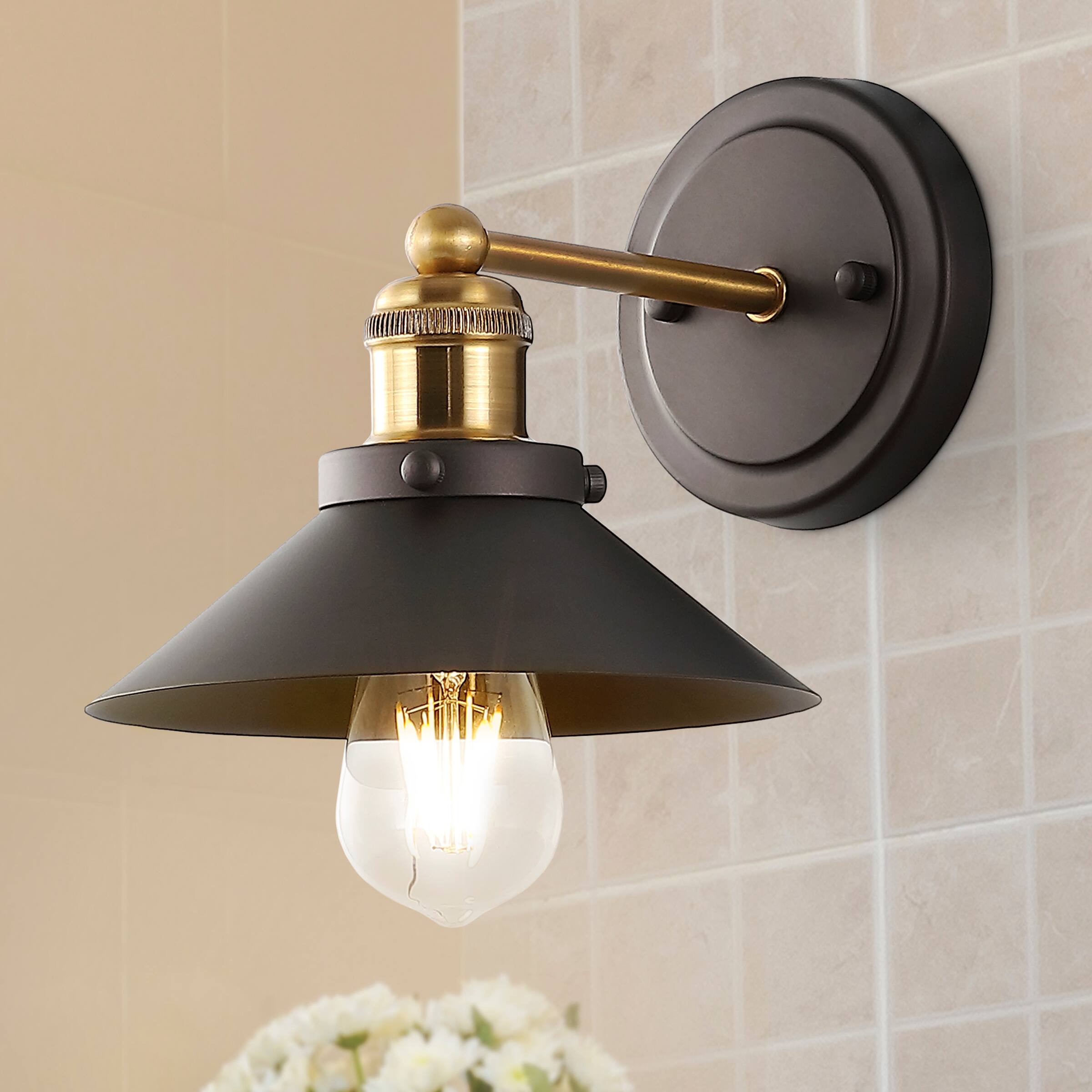 Alt View 1. Jonathan Y - July 7.88" 1-Light Industrial Farmhouse Metal Vanity Light, Oil Rubbed Bronze/Brass Gold - Oil Rubbed Bronze.