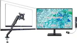 Acer - Vero 22" FHD IPS Monitor, 4ms Response Time, Anti-Glare, Built-In Speakers, VGA w/HDMI cable, DKZ Hub & Single Arm - Black