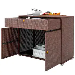 Outsunny - Storage Cabinet, Waterproof PE Rattan Cabinet with Drawer for Indoor, Outdoor Swimming Pool - Brown