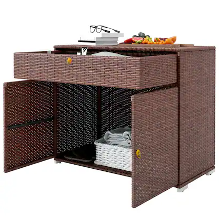Front. Outsunny - Storage Cabinet, Waterproof PE Rattan Cabinet with Drawer for Indoor, Outdoor Swimming Pool - Brown.
