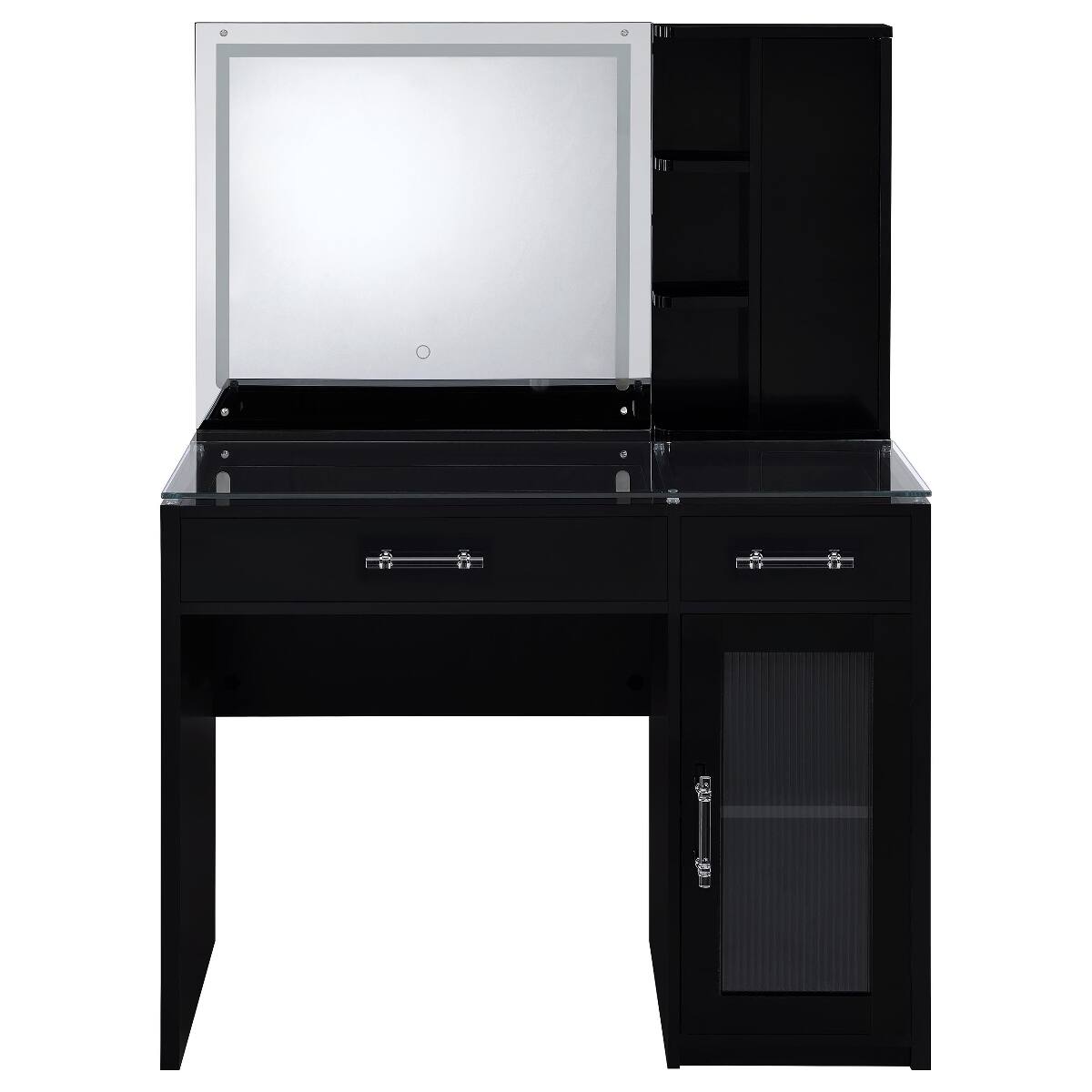 Alt View 3. Loheer - Loheer Black High Gloss Makeup Vanity with LED Mirror and Stool - Black.