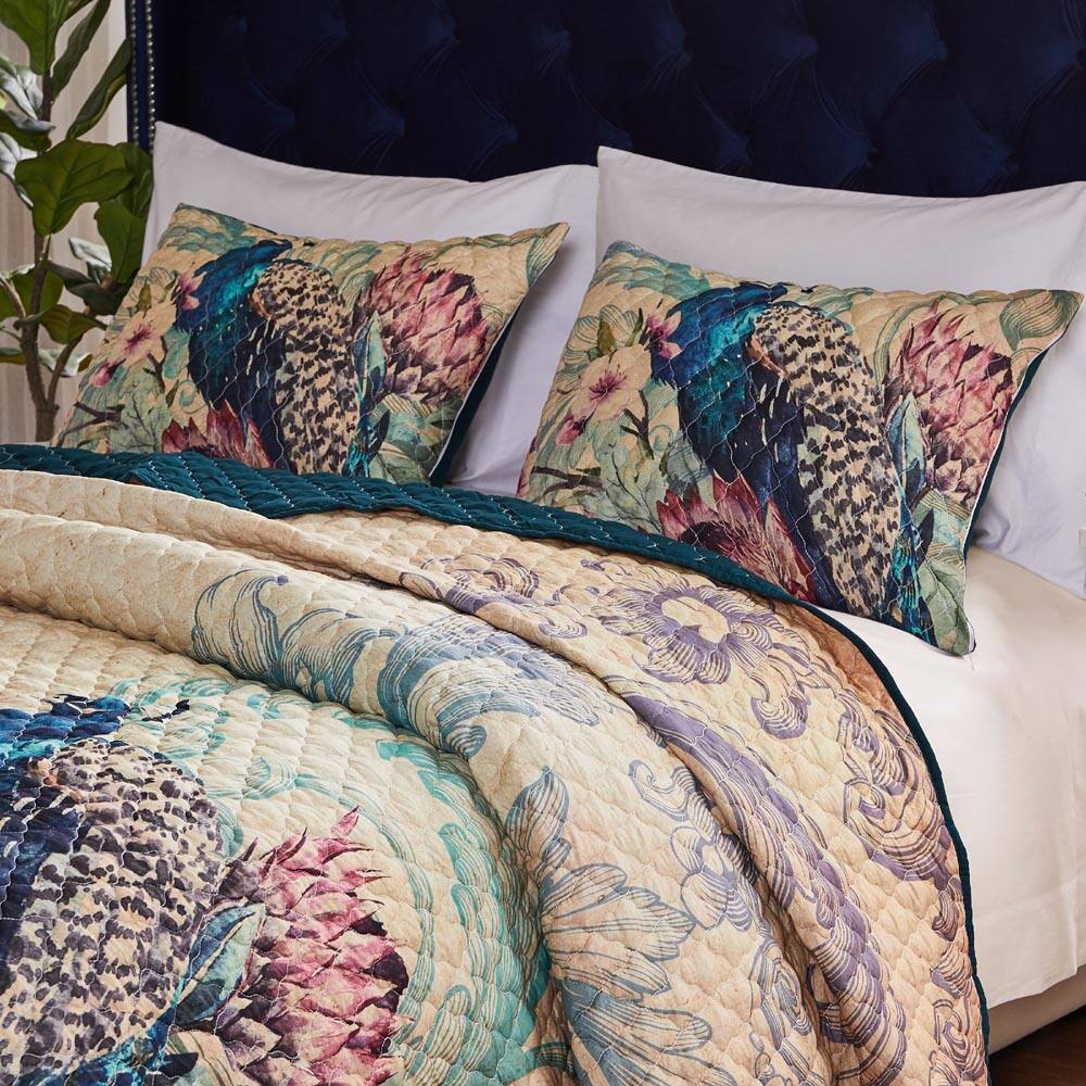 Left. BreeBe - Eden Peacock Sham King - Ecru.