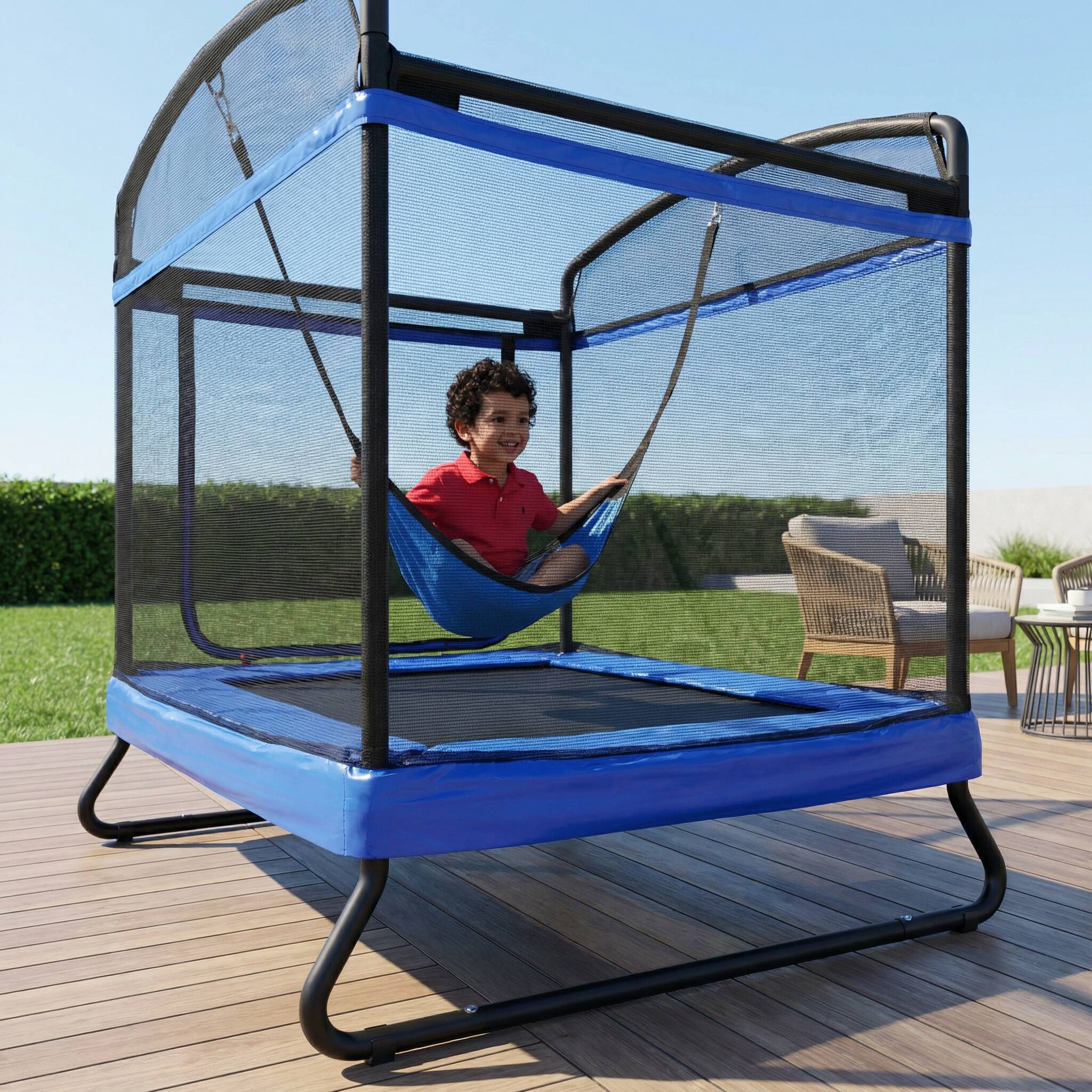 Angle. LOVMOR - Lovmor 4 FT x 6 FT Trampoline with No Gap Enclosure Recreational Trampoline for Adults.