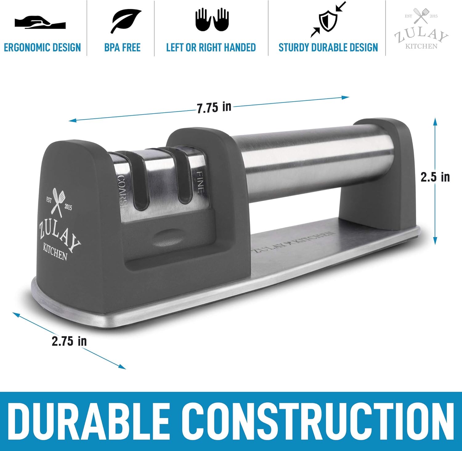 ERGONOMIC DESIGN  
BPA FREE  
LEFT OR RIGHT HANDED  
STURDY DURABLE DESIGN  

7.75 in  
2.5 in  
2.75 in  

DURABLE CONSTRUCTION