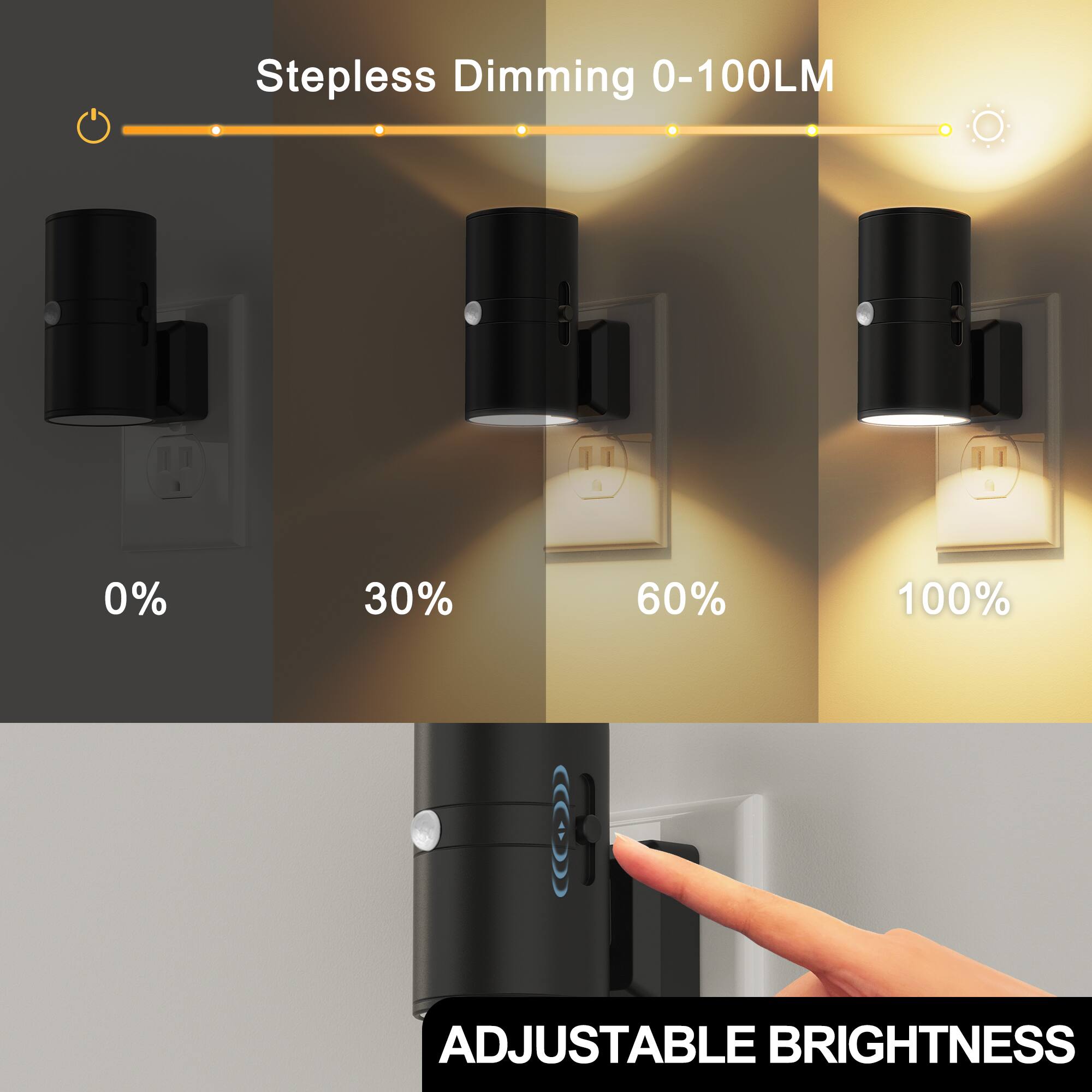Stepless Dimming 0-100LM  
0%  
30%  
60%  
100%  
ADJUSTABLE BRIGHTNESS