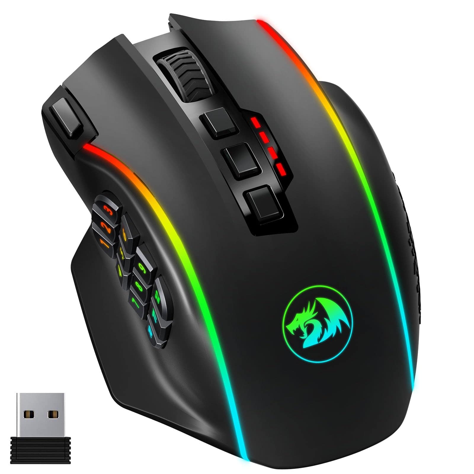 PO3TICJUNKI3 - Gaming Mouse Mmo Up Macro Buttons Rgb Rechargeable With Side 70hrs Laptop Moba Fps M901p-ks - Wired - Black