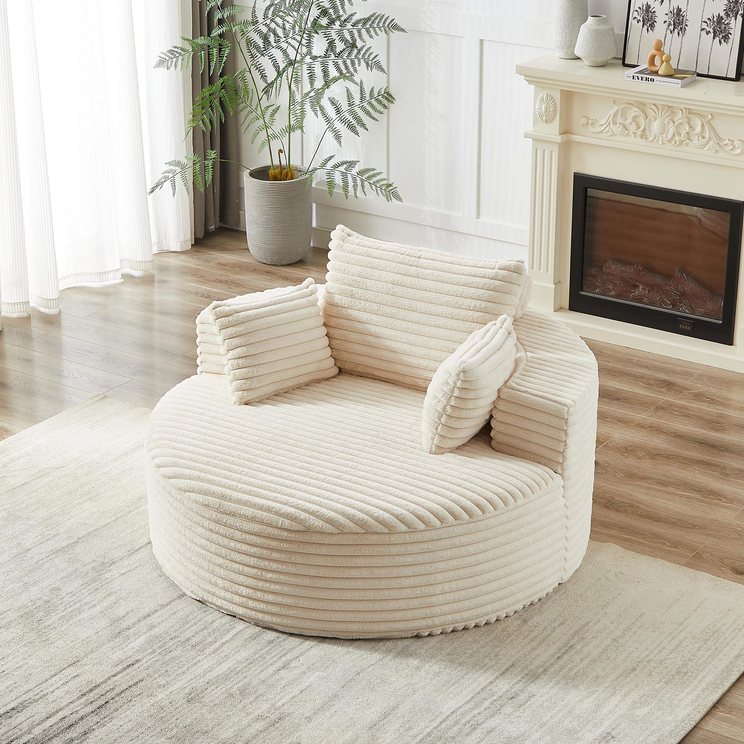 Back. Roomtec - 55L Corduroy Sponge single sofaNo Assembly RequiredFluffy Modern Sleeper Chair for Living room Bedroom Lounge and - Beige.