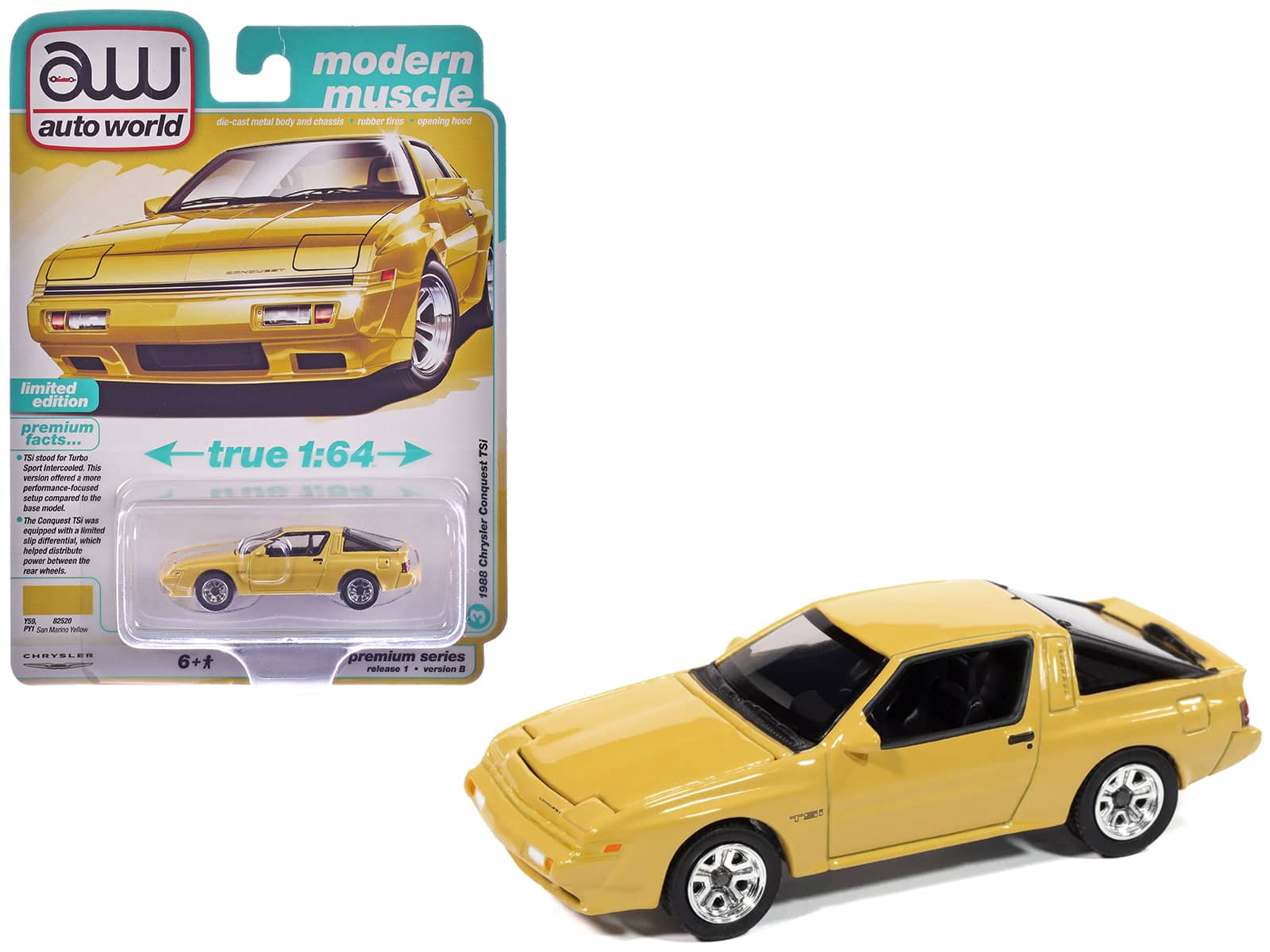 "Autoworld - 1988 Chrysler Conquest TSi San Marino Yellow ""Modern Muscle"" Series 1/64 Diecast Model Cars by Auto World" price history on PriceWatchPro
